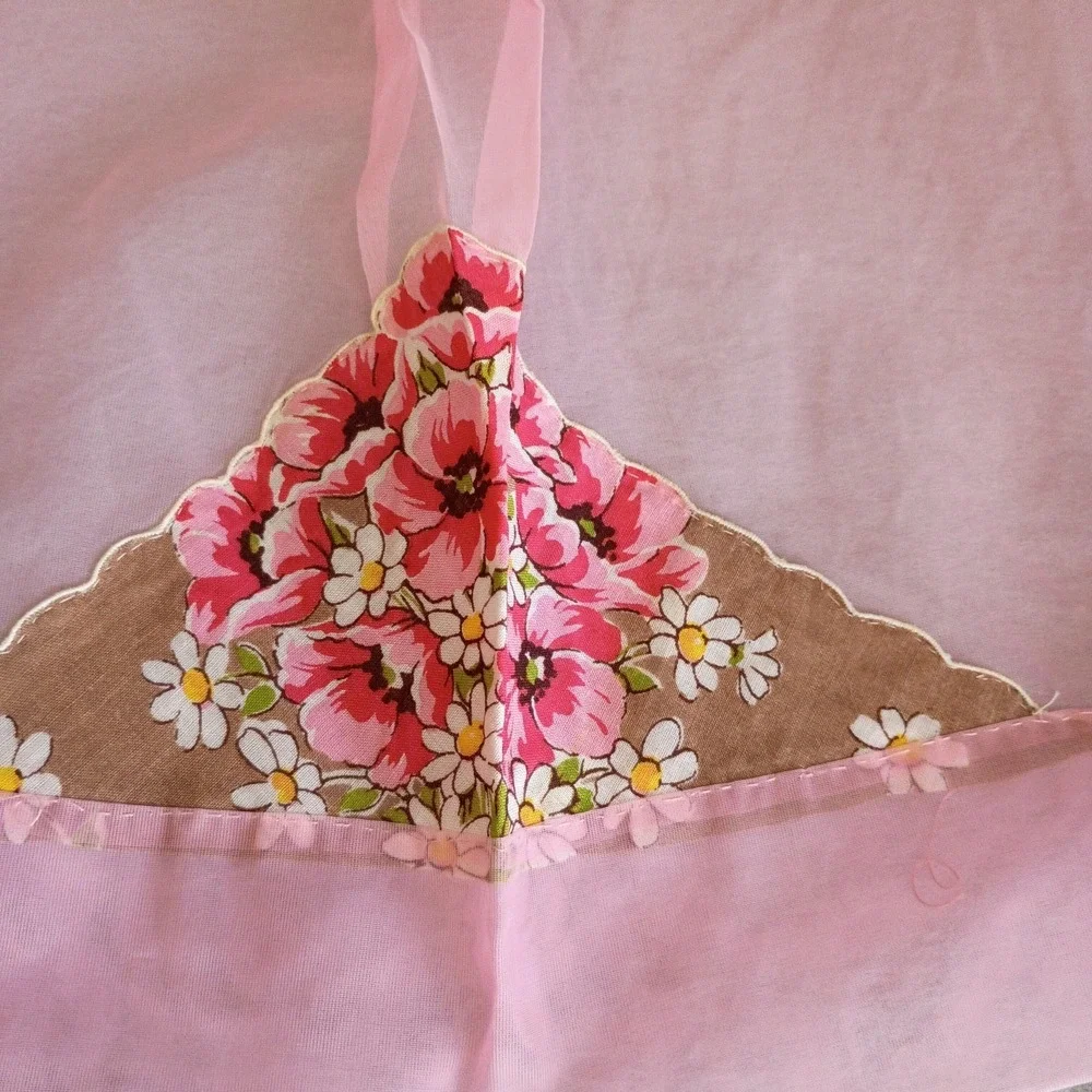 Vintage Handmade Half Apron Sheer Pink Floral Shabby‎ Chic Cottagecore Cute